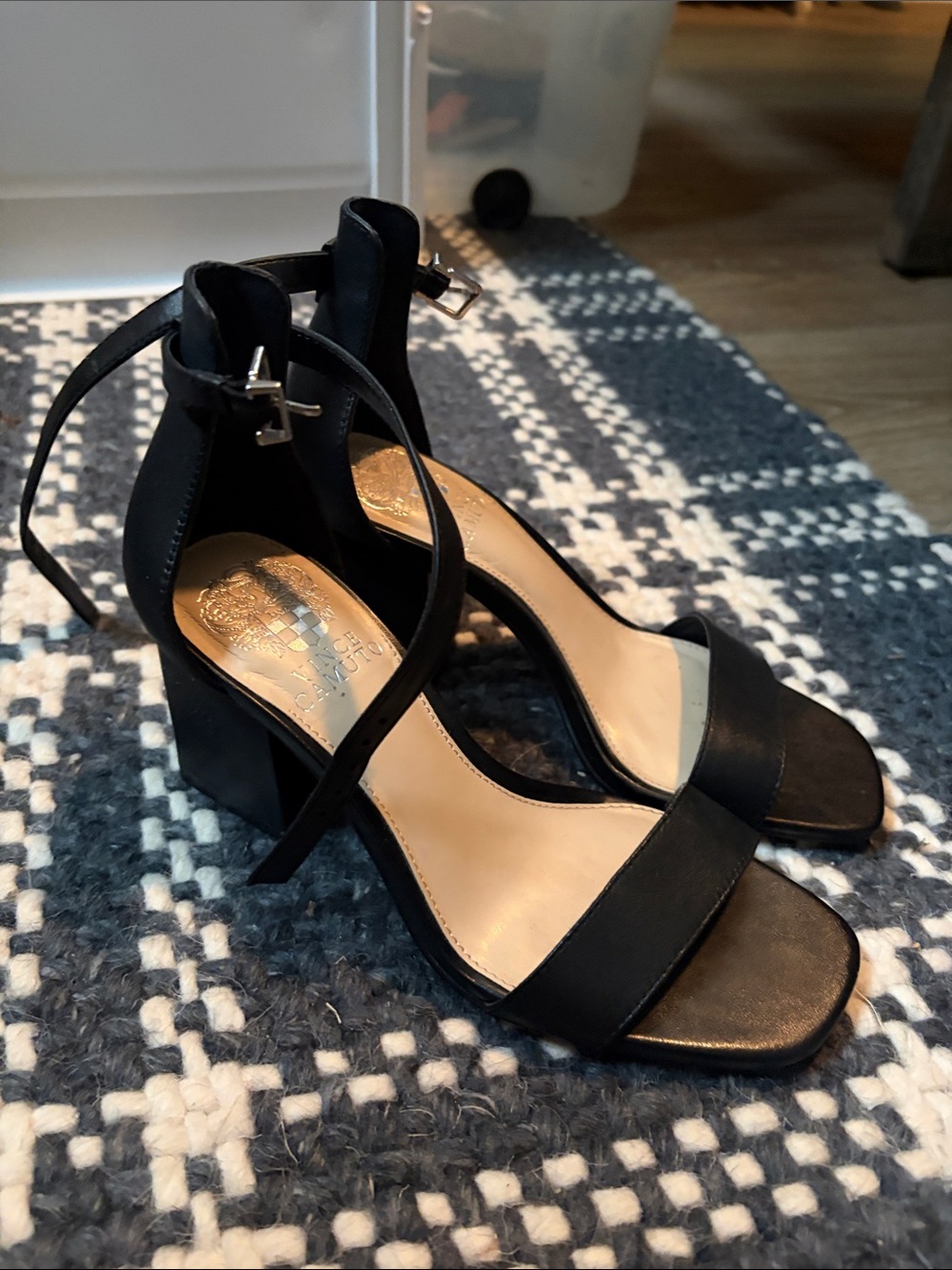 Vince Camuto Black Ankle-Strap Block Heel Sandals